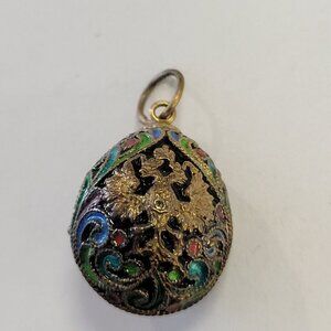 Russian Style Enamel Egg Pendant Charm EUC